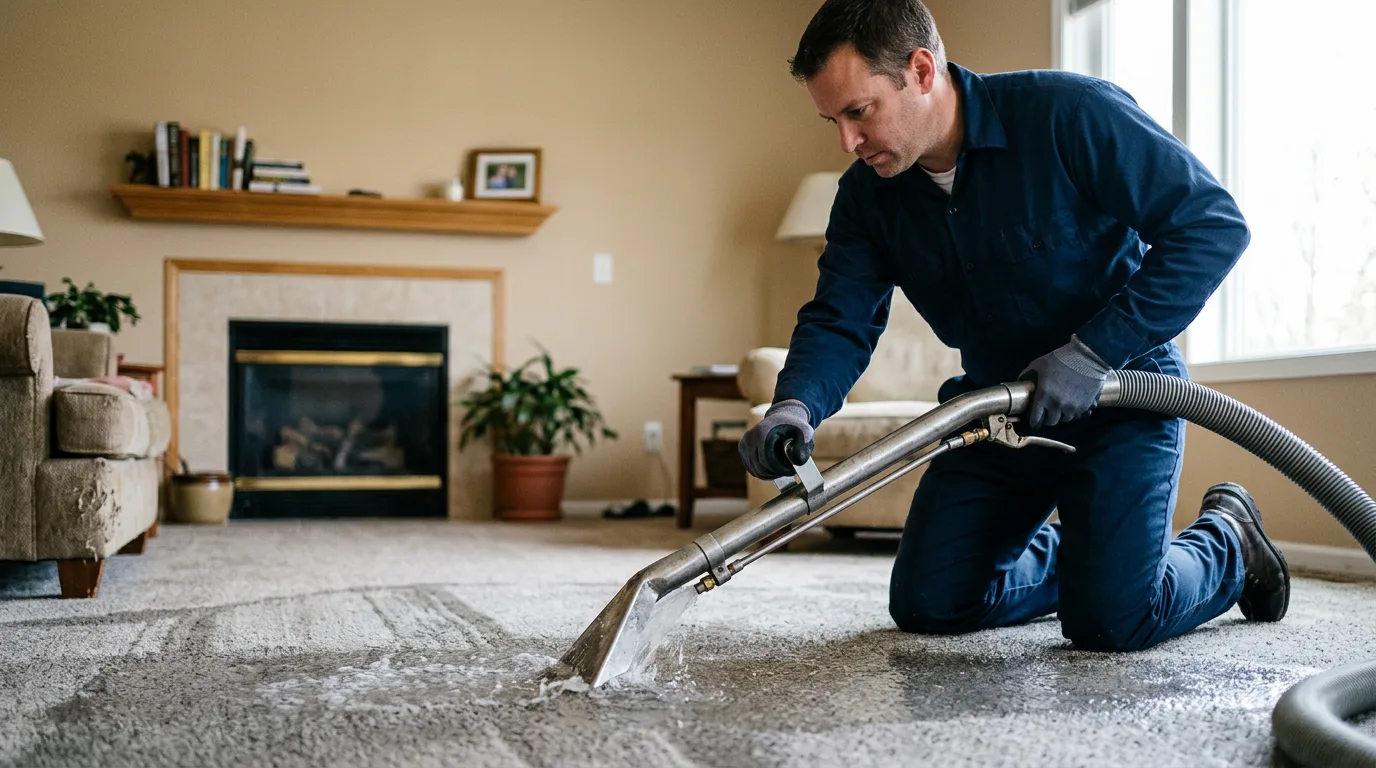 Water damage restoration technician working near Delta, OH